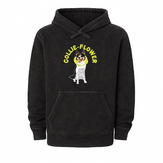 Collie-Flower Dog Puppy Paw Love Border Collie Mineral Wash Hoodies