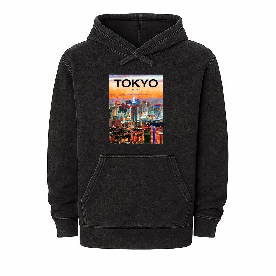 Tokyo, Japan, Skyline Mineral Wash Hoodies