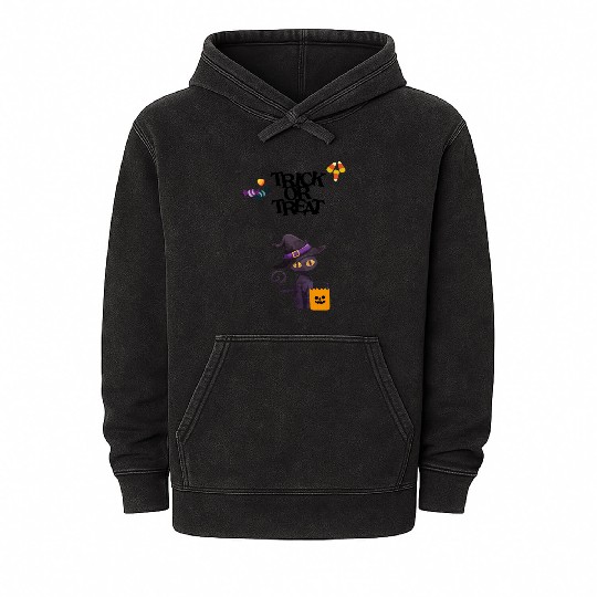 trick or treat with black cat for happy halloween Mineral Wash Hoodies