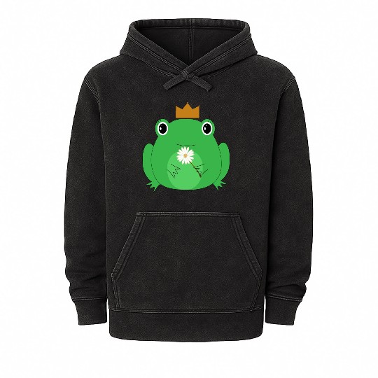 The cute frog with crown and flower Mineral Wash Hoodies