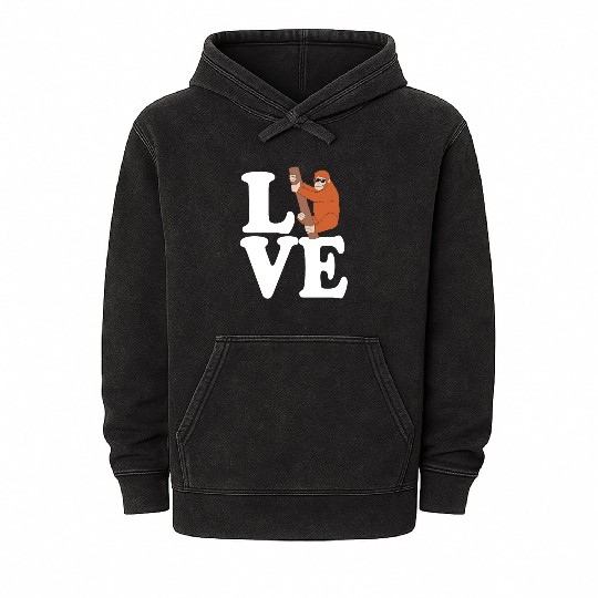 I Love Monkey Ape Orangutan Mineral Wash Hoodies