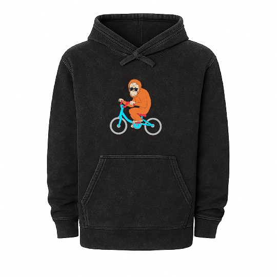 Monkey Riding A Bike Funny Ape Orangutan Mineral Wash Hoodies