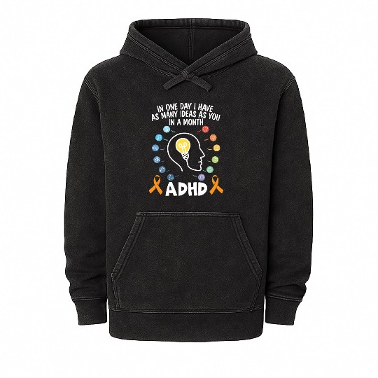 ADHD Warrior Embrace Neurodiversity ADHD Awareness Mineral Wash Hoodies