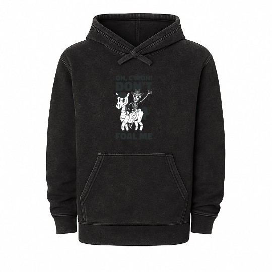 Halloween Cowboy Skeleton Foal Horse Riding Mineral Wash Hoodies