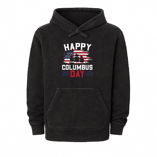 Happy Columbus Day USA Christopher Columbus Mineral Wash Hoodies