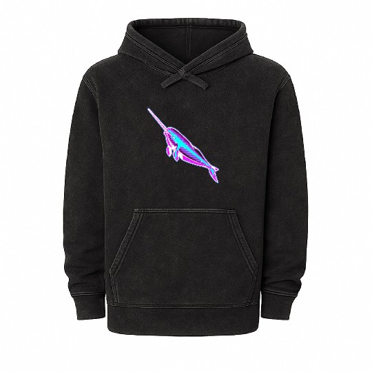 Synthwave Narwhal Mineral Wash Hoodies
