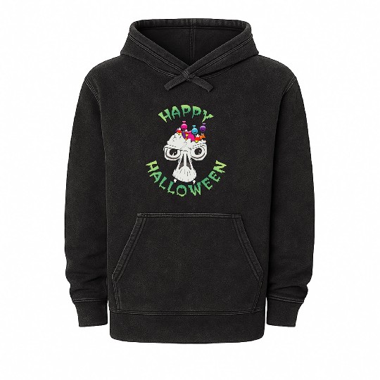 Candy Skull Happy Halloween Cartoon Mineral Wash Hoodies