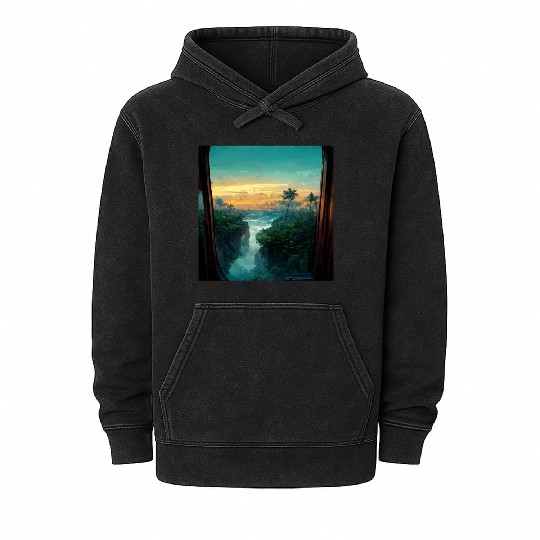 Paradise island painting Mineral Wash Hoodies