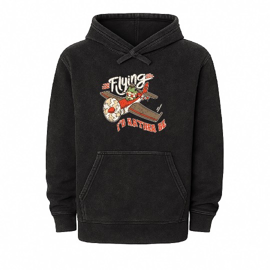 Distressed I'd Rather Be Flying Funny Frog Mineral Wash Hoodies