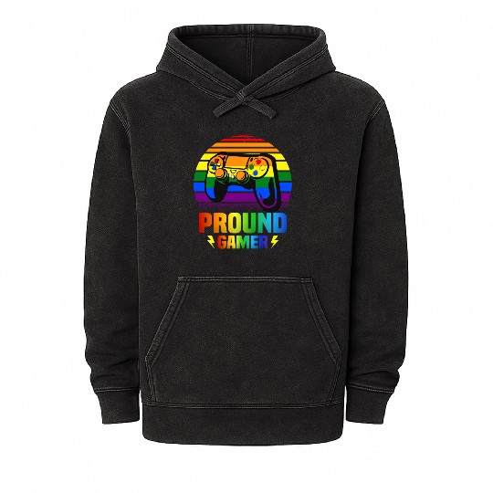 Pround Gamer Gay Pride Rainbow LGBT Mineral Wash Hoodies