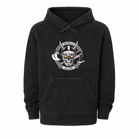 Valhalla Calling Skull And Axes Mineral Wash Hoodies
