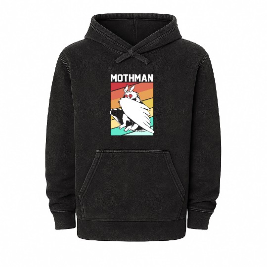 Retro Mothman Cryptid 80s Vintage Mothman Mineral Wash Hoodies
