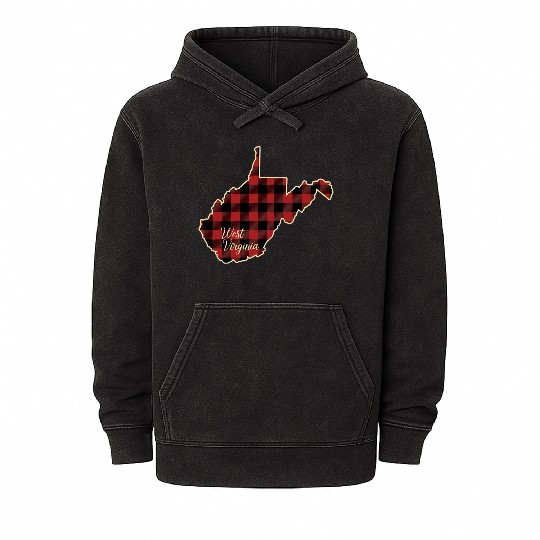 West Virginia Buffalo Plaid Silhouette Home State Mineral Wash Hoodies