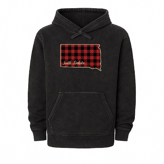 South Dakota Buffalo Plaid Silhouette Home State Mineral Wash Hoodies