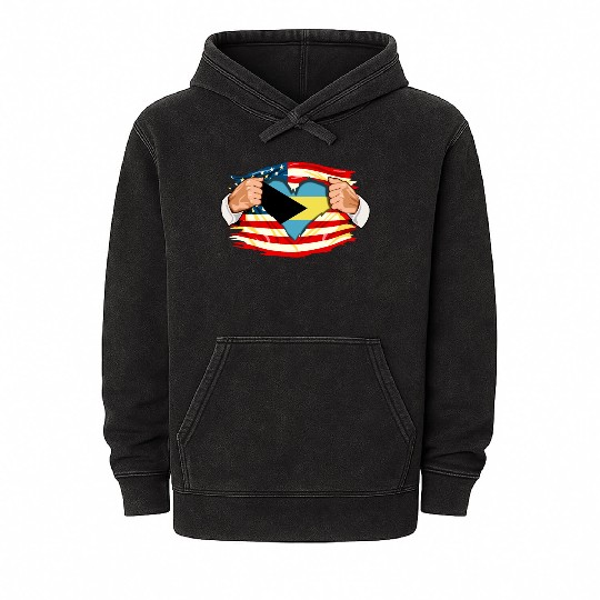 Bahamian Who Live in America Bahamas Flag Mineral Wash Hoodies
