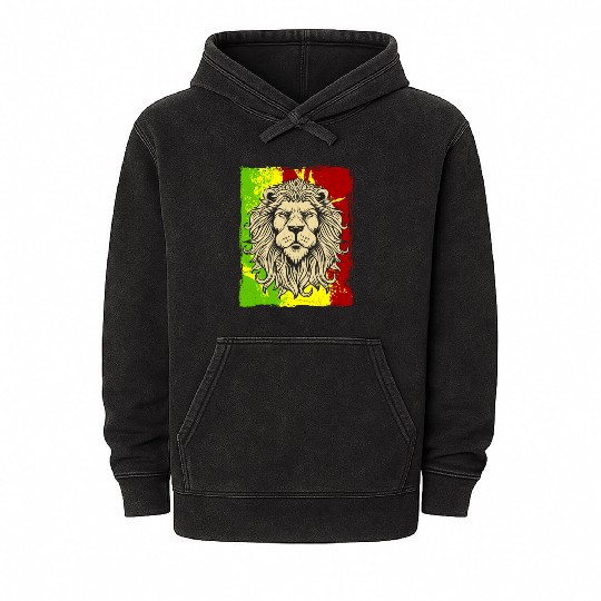 Reggae Jamaican Lion Rasta African Mineral Wash Hoodies