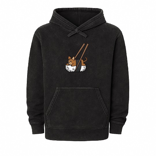 Abyssinian Cat Nigiri Sushi Mineral Wash Hoodies