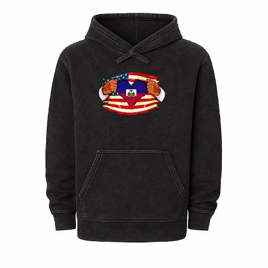 Haitians Who Live in America Haiti Flag Mineral Wash Hoodies