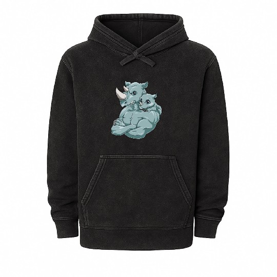 Strong Rhino with Rhino Kid for a Rhinoceros Mineral Wash Hoodies