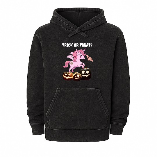 Halloween zombie unicorn pumkin trick or treat Mineral Wash Hoodies