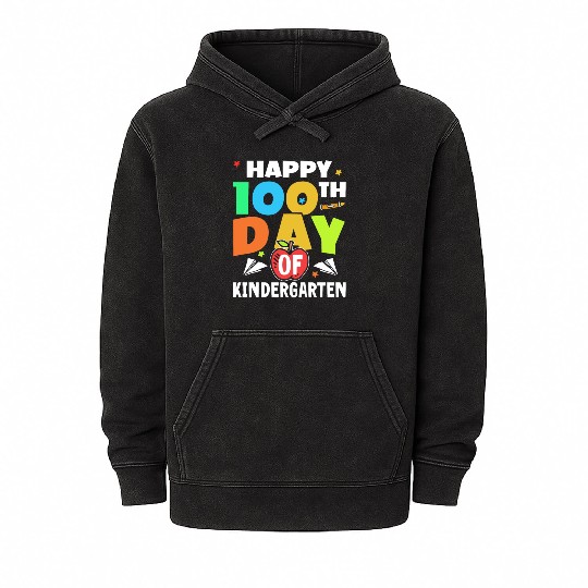 Happy 100Th Day Of Kindergarten Cute 100 Days Mineral Wash Hoodies