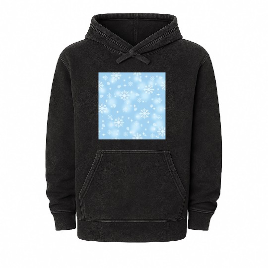 Elegant Blue Bokeh Snowflakes Pattern Mineral Wash Hoodies