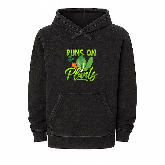 Runs On Plants Plant-Based Vegan Vegetarian Mineral Wash Hoodies