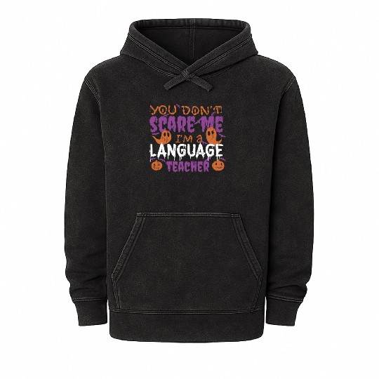 Ghost Pumpkin Language Teacher Halloween Mineral Wash Hoodies