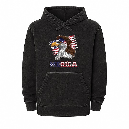 American Bald Eagle Mullet Merica Bird Of Prey Mineral Wash Hoodies