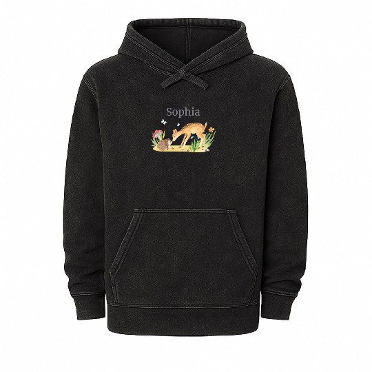 Forest Animal Deer Hedgehog Flowers Name Sophia Mineral Wash Hoodies