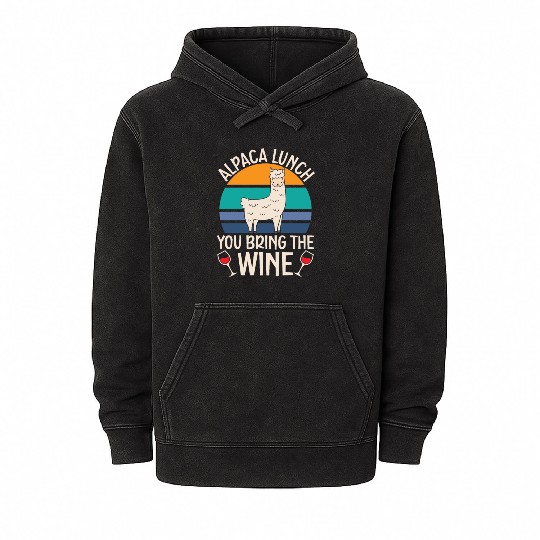 Alpaca Lunch You Bring The Wine Drinker Llama Mineral Wash Hoodies