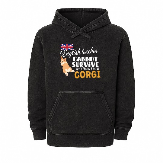 English teacher gift idea for women dog Corgi Mineral Wash Hoodies