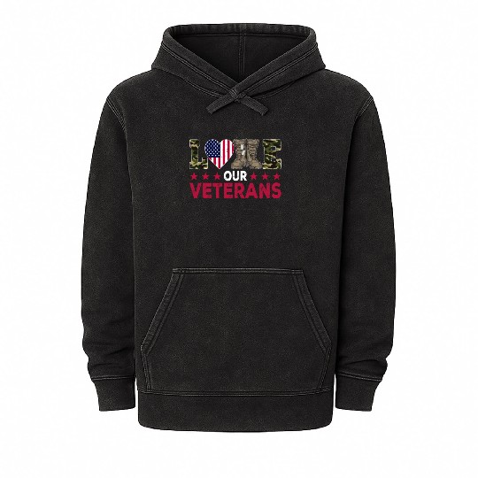 Love US Veteran Veterans Day Patriotic American Fl Mineral Wash Hoodies