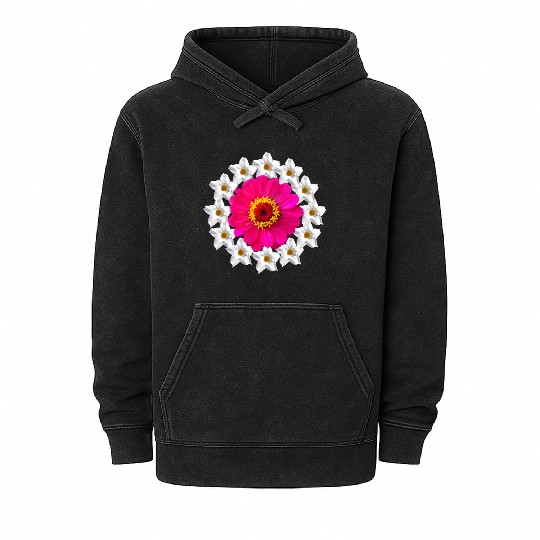 zinnia blossom blooming flower bloom flowerpattern Mineral Wash Hoodies