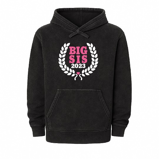 Big Sis 2023 - Big Sister Baby Birth Girl Gift Mineral Wash Hoodies
