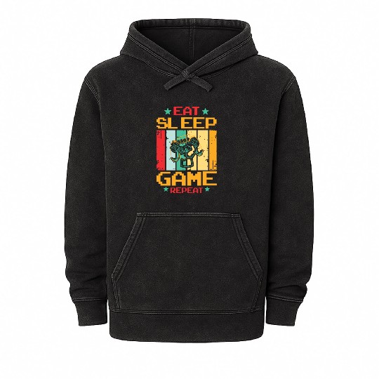 Eat Sleep Game Repeat | Video Game Console Gaming Mineral Wash Hoodies