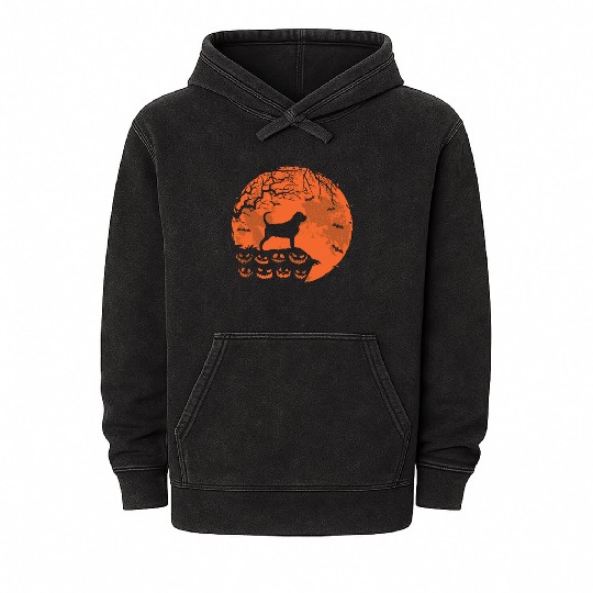 Bloodhound And Moon Halloween Funny Dog Lover Gift Mineral Wash Hoodies