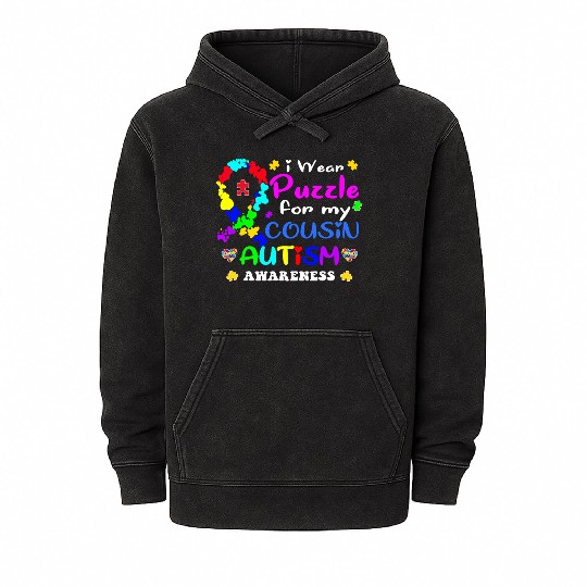 I wear a Puzzle for my Cousin Autism Awareness T S Mineral Wash Hoodies