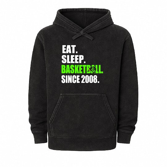 Eat Sleep Basketball Since 2008 11th Birthday Mineral Wash Hoodies