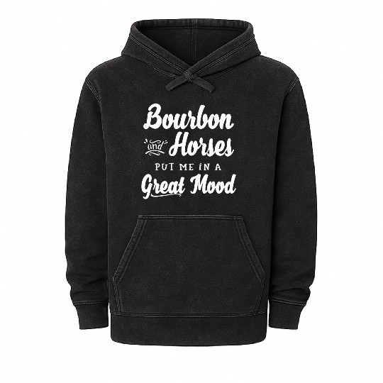 Mens Bourbon and Horses Great Mood Fun Kentucky Mineral Wash Hoodies