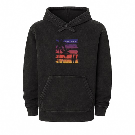 Cool Saint Martin Surfing Fan Beach Palm Tree Mineral Wash Hoodies