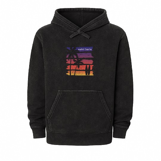 Cool Saint Barts Surfing Fan Beach Palm Tree Mineral Wash Hoodies