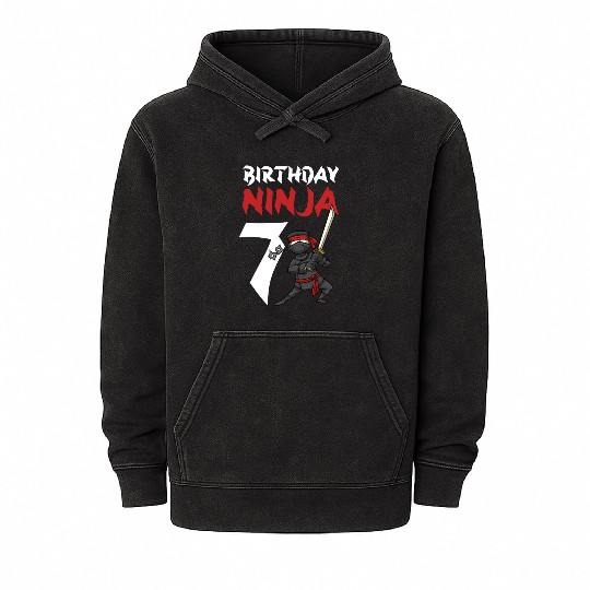 Birthday Party 7 Years Old Japanese Ninja Birthday Mineral Wash Hoodies