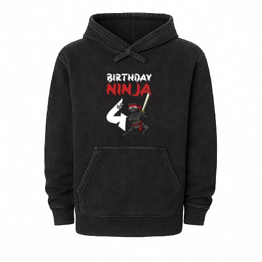 Birthday Party 4 Years Old Japanese Ninja Birthday Mineral Wash Hoodies