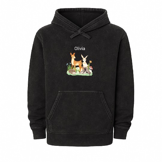 Animal deer rabbit hedgehog Olivia Mineral Wash Hoodies