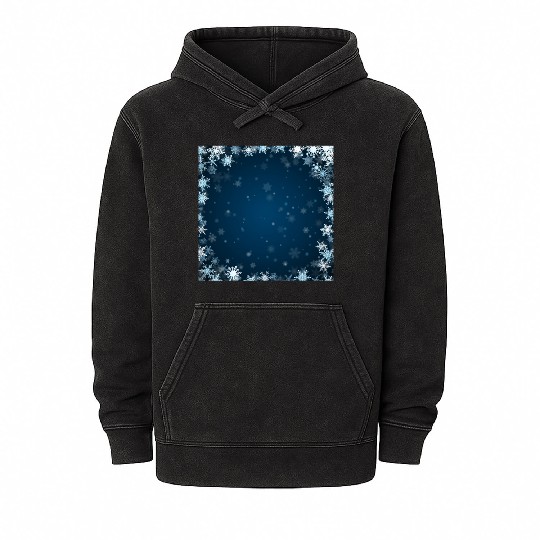 Navy Blue White Snowflakes Pattern Mineral Wash Hoodies