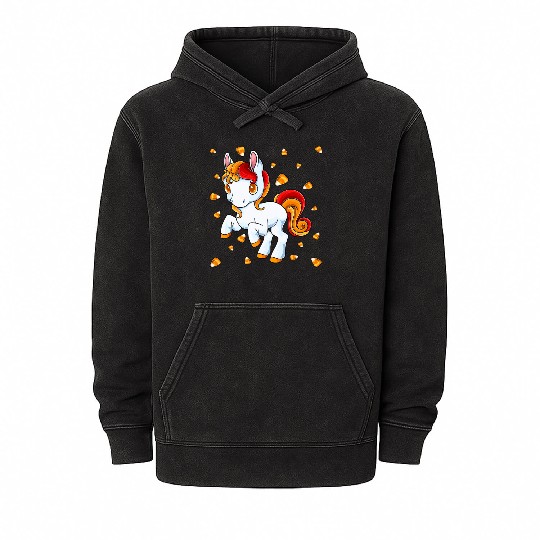 Halloween Unicorn Pony Candy Corn Halloween Mineral Wash Hoodies