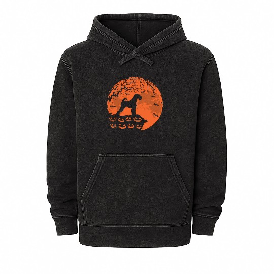 Airedale Terrier And Moon Halloween Dog Lover Gift Mineral Wash Hoodies