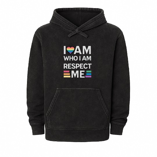 i am who i am respect me rainbow unisex Mineral Wash Hoodies
