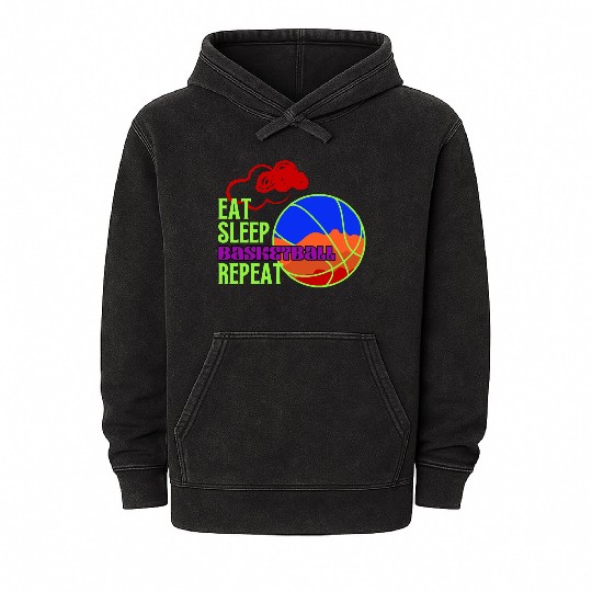 Red Cloud Eat Sleep Basketball Repeat funny sport. Mineral Wash Hoodies